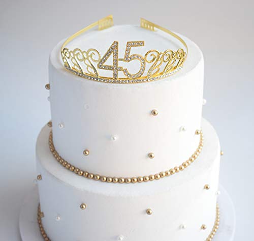 Mayin 45th Brithday Gold Tiara and Sash, Glitter Satin Sash and Crystal Rhinestone Birthday Crown for Happy 45th Birthday Party Supplies Favors Celebration 45th Surprise Party Gifts Cake Topper - Image 3