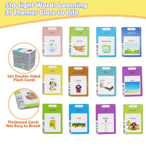 MAYAPHILOS Arabic and English Speaking Flash Cards with 510 Sight Words Learn Arabic for Kids Audible Pocket Speech Early Educational Toys for Toddlers 2 3 4 5 6 Years Old - Image 5