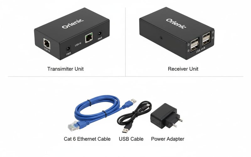 أورلينيك موسّع نطاق USB 2.0 طويل المدى من Orlenic - اتصال سلس، مدى ممتد مع كابل إيثرنت Cat 6، إعداد التوصيل والتشغيل، حتى 120 مترًا/393 قدمًا - Image 5