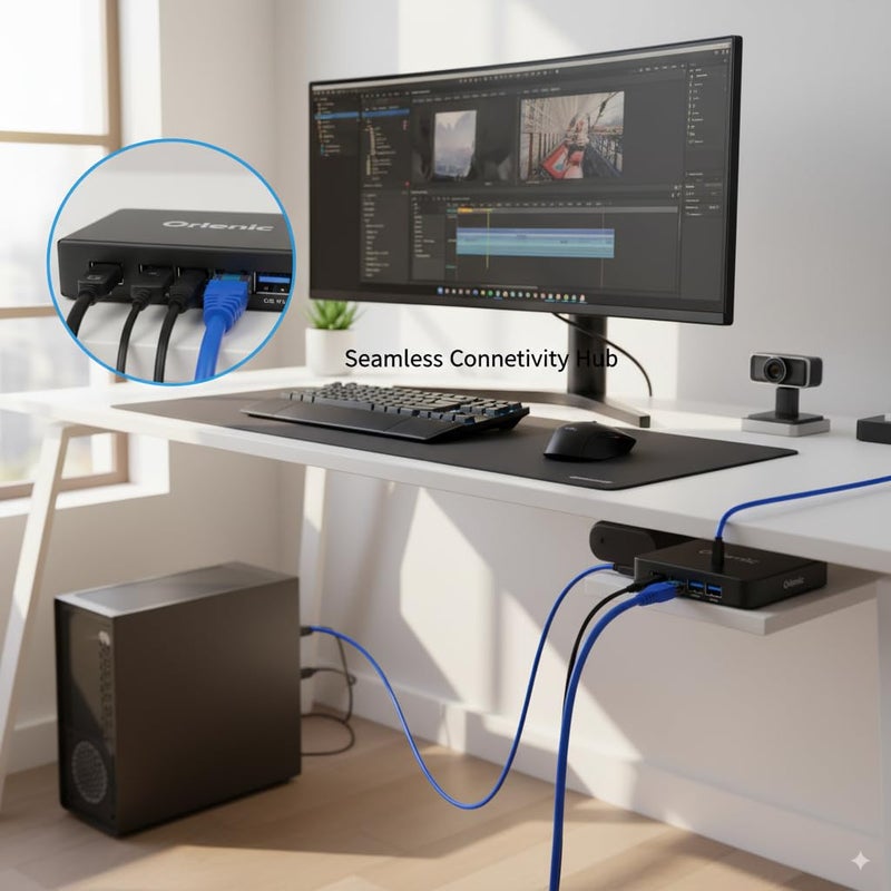 أورلينيك موسّع نطاق USB 2.0 طويل المدى من Orlenic - اتصال سلس، مدى ممتد مع كابل إيثرنت Cat 6، إعداد التوصيل والتشغيل، حتى 120 مترًا/393 قدمًا - Image 3