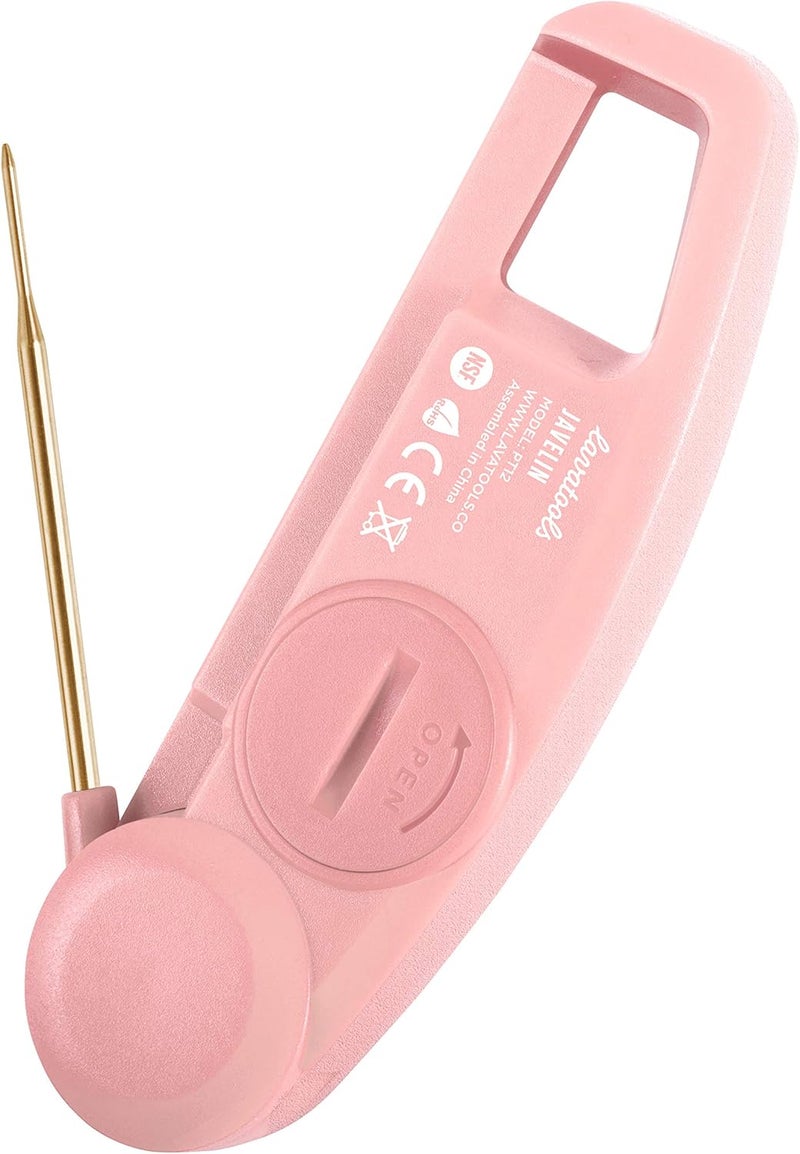 Lavatools Javelin® Ultra-Fast 3-Second Digital Instant Read Meat Thermometer for Grill and Cooking, 2.75" Probe, Compact Foldable Design, Large Display, IP65 Water Resistant, NSF Certified – Rhubarb - Image 3