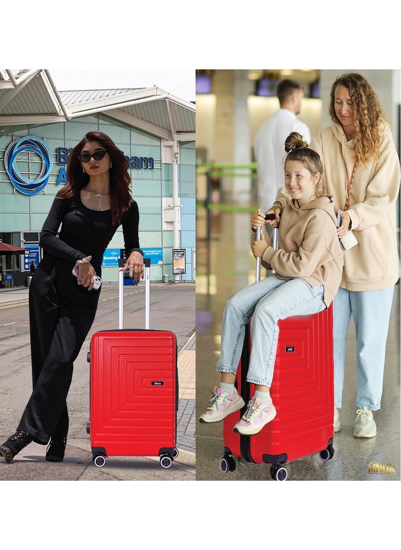 MNUK - Pilgrimage Set of 2 Traveling Luggage | Hardside Soft Handle Trolley Bag with TSA Lock |Double 360° 8 Wheeler| Cabin-20 Inch, Large-28 Inch| Red - Image 1