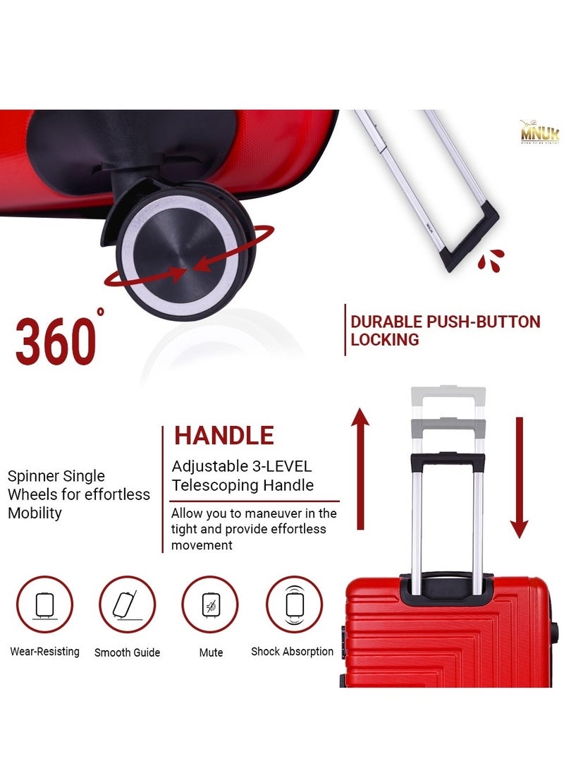 MNUK - Pilgrimage Set of 2 Traveling Luggage | Hardside Soft Handle Trolley Bag with TSA Lock |Double 360° 8 Wheeler| Cabin-20 Inch, Large-28 Inch| Red - Image 1