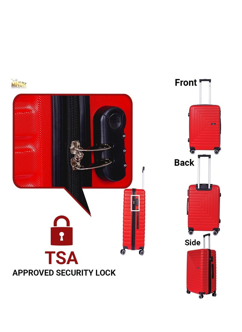 MNUK - Pilgrimage Set of 2 Traveling Luggage | Hardside Soft Handle Trolley Bag with TSA Lock |Double 360° 8 Wheeler| Cabin-20 Inch, Large-28 Inch| Red - Image 1