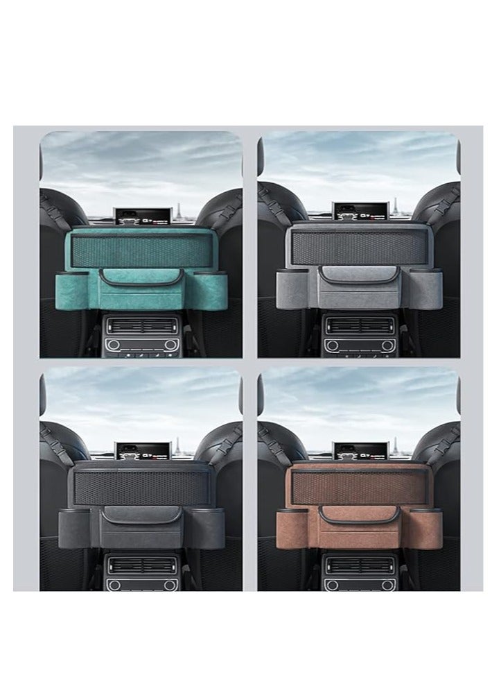 عربست حامل حقيبة يد السيارة بين المقاعد من جلد الغزال بسعة كبيرة وحامل محفظة السيارة ووحدات التحكم في السيارات ومنظمات لتخزين المستندات والهواتف ومنظم السيارة (أزرق) - Image 2