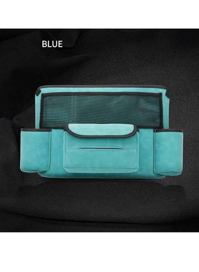 عربست حامل حقيبة يد السيارة بين المقاعد من جلد الغزال بسعة كبيرة وحامل محفظة السيارة ووحدات التحكم في السيارات ومنظمات لتخزين المستندات والهواتف ومنظم السيارة (أزرق) - Image 4