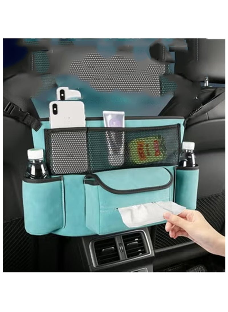 عربست حامل حقيبة يد السيارة بين المقاعد من جلد الغزال بسعة كبيرة وحامل محفظة السيارة ووحدات التحكم في السيارات ومنظمات لتخزين المستندات والهواتف ومنظم السيارة (أزرق) - Image 5