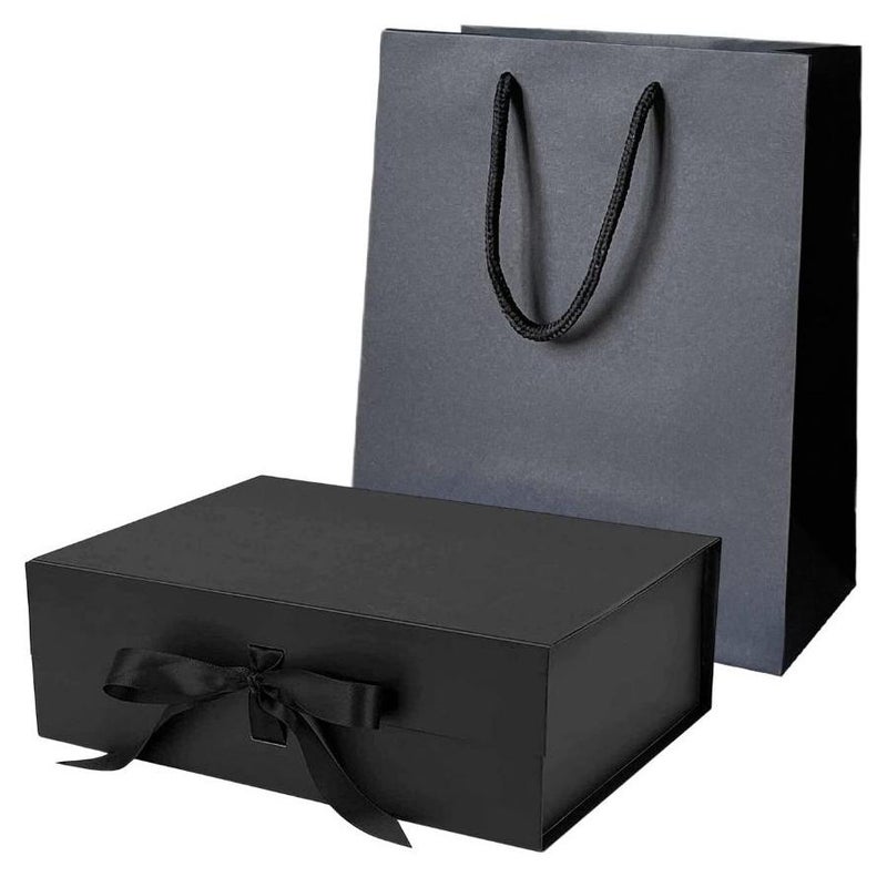 صندوق هدايا أبيض فاخر بأبعاد 26 * 19 * 8 سم مع شريط وإغلاق مغناطيسي وحقيبة ورقية لرأس السنة وحفل الزفاف وعيد الميلاد وهدايا العريس وعيد الأب للعرض والتعبئة. - Image 1