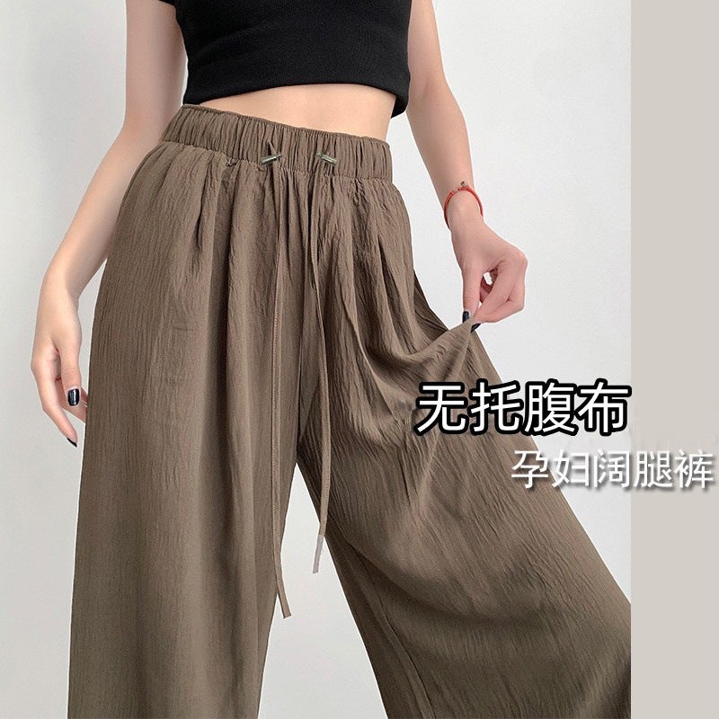 Pregnant Womens Wide Leg Pants 2024 Summer Thin Loose Slimming Lazy Cotton and Linen Pleated Yamamoto Pants Non-abdominal Pregnant Women Pants Pink  - Image 4