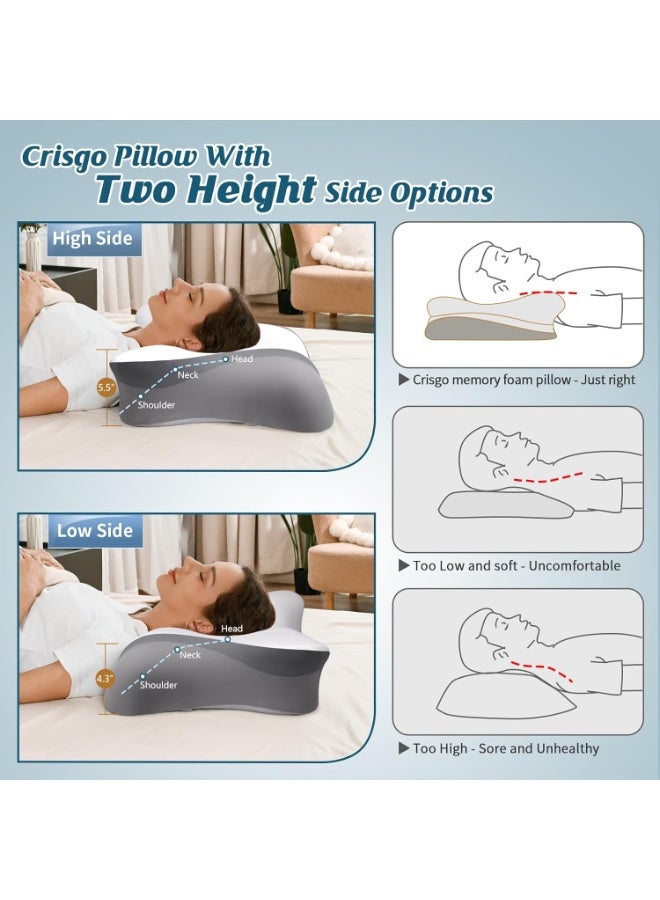 Crisgo Cervical Neck Pillow for Pain Relief, Ergonomic Bed Pillow for Sleeping, Contour Orthopedic Memory Foam Pillows for Neck Support, Cooling Side Sleeper Pillow for Back Stomach Sleepers - Image 2