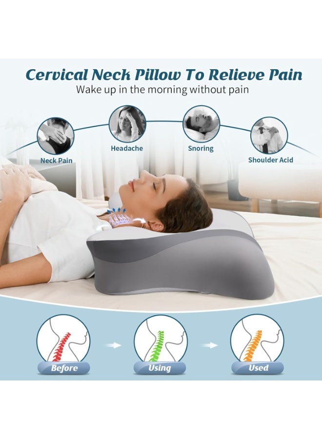 Crisgo Cervical Neck Pillow for Pain Relief, Ergonomic Bed Pillow for Sleeping, Contour Orthopedic Memory Foam Pillows for Neck Support, Cooling Side Sleeper Pillow for Back Stomach Sleepers - Image 3