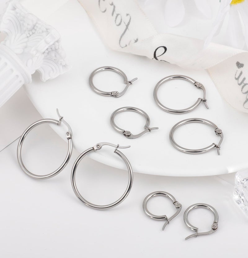 Staligue 4Pairs Titanium Hoop Earrings for Sensitive Ears Thin Hypoallergenic Titanium Earrings Hoops for Women Men Lightweight G23 Small Huggie Hoop Earrings 12MM 15MM 20MM 25MM (Silvery) - Image 4