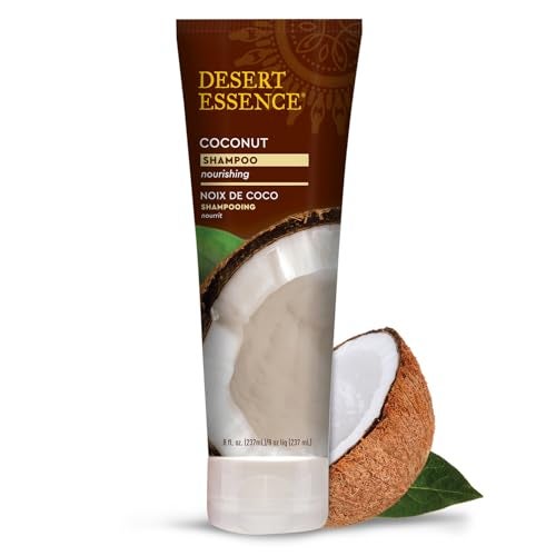 Desert Essence Coconut Shampoo 8 fl oz Gluten Free Vegan Paraben Free Nourishing for Dry Hair with Coconut Oil Shea Butter Hemp Oil Mousturizes Smooths Frizz 8 fl oz