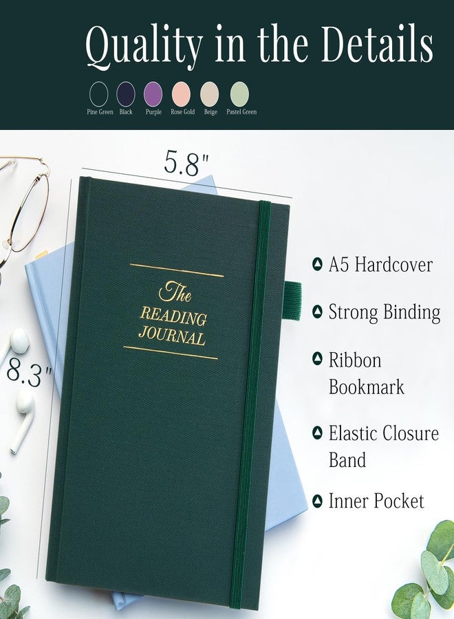 JUBTIC Reading Journal - Book Journal Reading Log for 75 Book Review and Track Your Reading Progress - Gift Book Accessories for Book Lovers and Voracious Readers - 75 Books，A5 Size (Pine Green) - Image 2