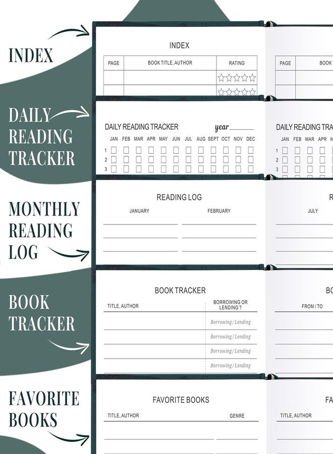 JUBTIC Reading Journal - Book Journal Reading Log for 75 Book Review and Track Your Reading Progress - Gift Book Accessories for Book Lovers and Voracious Readers - 75 Books，A5 Size (Pine Green) - Image 5