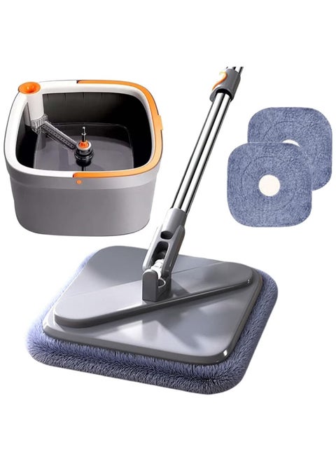 Spin Mop and Bucket Set with Adjustable Stainless Steel Handle, Self-Wringing 360° Rotating Square Mop-Head – Easy to Use, High Efficiency, for Deep Cleaning Floors, Tiles, and More