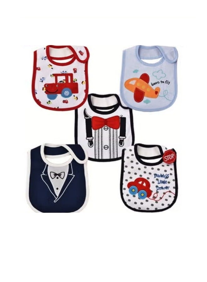 DOOKOO 5-Piece Cotton Waterproof Baby Bibs, Hook Loop Closure Newborn Babies Bib, Keepsake Baby Gift for Drooling Feeding Eating - Image 1