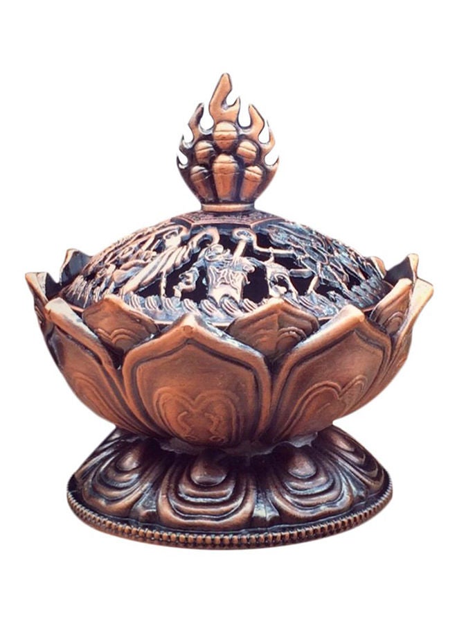 NIBEMINENT Tibetan Lotus Metal Craft Mini Incense Burner Brown  - Image 1