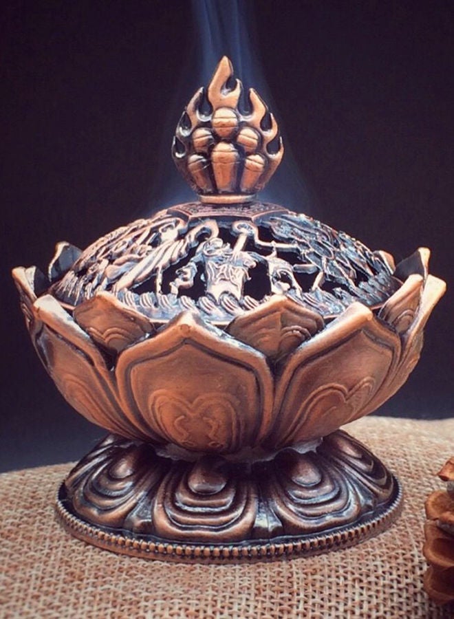 NIBEMINENT Tibetan Lotus Metal Craft Mini Incense Burner Brown  - Image 2