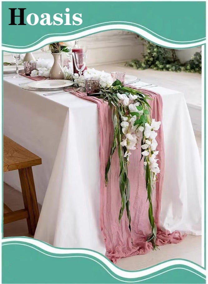 Hoasis 90*400CM Table Runners, Boho Gauze Table Runner,  Translucent Table Runner Chessian Tablecloth for Wedding Reception Bridal Shower Party Decoration Table Centerpiece  (Pink violet) - Image 1