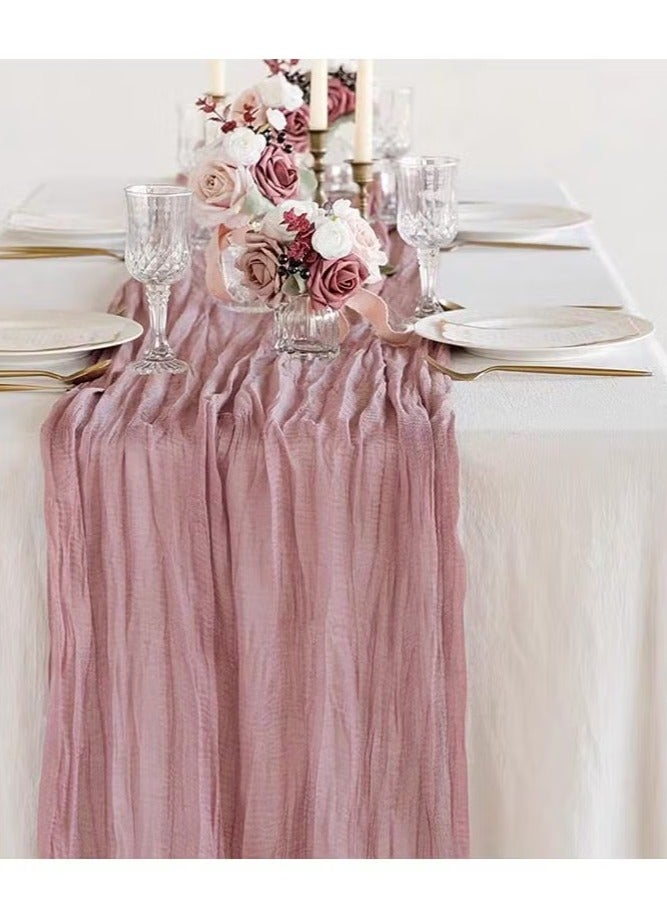 Hoasis 90*400CM Table Runners, Boho Gauze Table Runner,  Translucent Table Runner Chessian Tablecloth for Wedding Reception Bridal Shower Party Decoration Table Centerpiece  (Pink violet) - Image 2