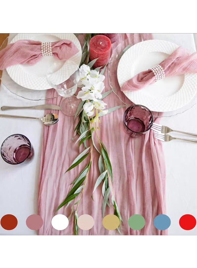 Hoasis 90*400CM Table Runners, Boho Gauze Table Runner,  Translucent Table Runner Chessian Tablecloth for Wedding Reception Bridal Shower Party Decoration Table Centerpiece  (Pink violet) - Image 3