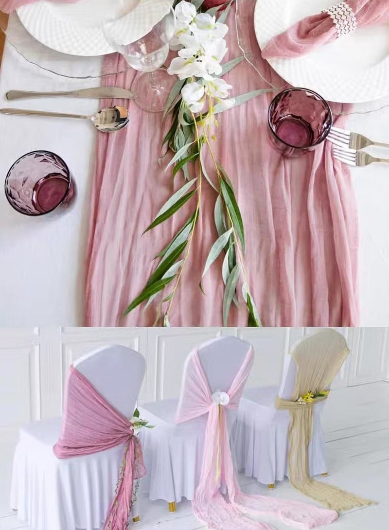 Hoasis 90*400CM Table Runners, Boho Gauze Table Runner,  Translucent Table Runner Chessian Tablecloth for Wedding Reception Bridal Shower Party Decoration Table Centerpiece  (Pink violet) - Image 4