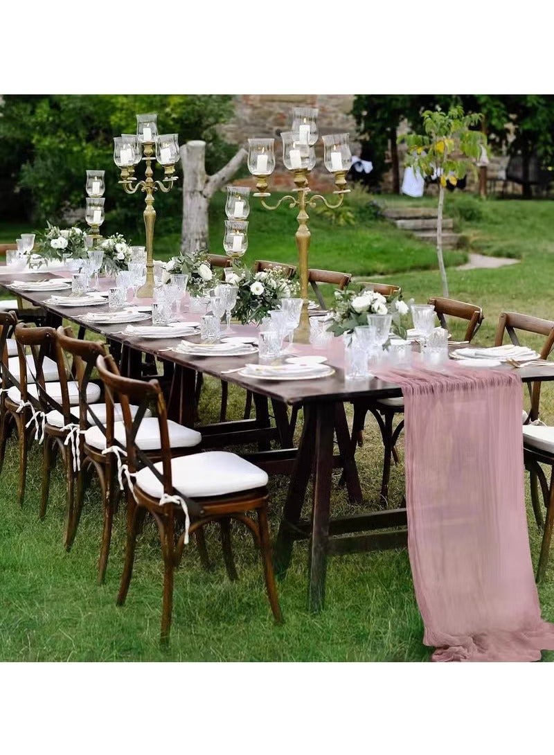 Hoasis 90*400CM Table Runners, Boho Gauze Table Runner,  Translucent Table Runner Chessian Tablecloth for Wedding Reception Bridal Shower Party Decoration Table Centerpiece  (Pink violet) - Image 5