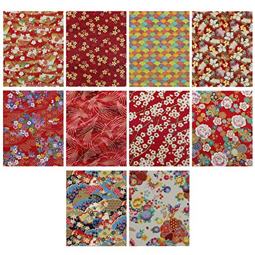 aufodara 30Pcs Fabric Cotton Crafts Japanese Style 20x25 cm, Fabric Patchwork Quilt Bundle, Printed Floral Gold Patterns Fabrics for Sewing Quilting DIY Artcraft Handwork (Color-Bronzing) - Image 3