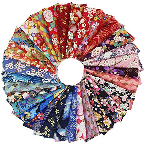 aufodara 30Pcs Fabric Cotton Crafts Japanese Style 20x25 cm, Fabric Patchwork Quilt Bundle, Printed Floral Gold Patterns Fabrics for Sewing Quilting DIY Artcraft Handwork (Color-Bronzing) - Image 1