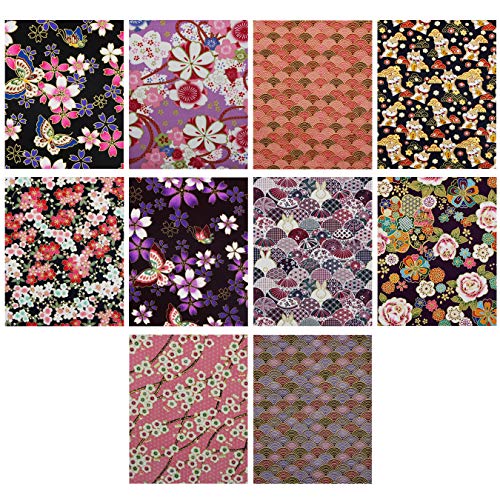 aufodara 30Pcs Fabric Cotton Crafts Japanese Style 20x25 cm, Fabric Patchwork Quilt Bundle, Printed Floral Gold Patterns Fabrics for Sewing Quilting DIY Artcraft Handwork (Color-Bronzing) - Image 2