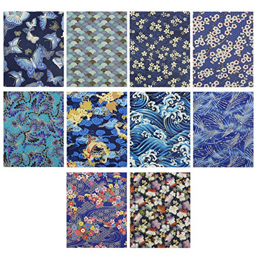 aufodara 30Pcs Fabric Cotton Crafts Japanese Style 20x25 cm, Fabric Patchwork Quilt Bundle, Printed Floral Gold Patterns Fabrics for Sewing Quilting DIY Artcraft Handwork (Color-Bronzing) - Image 4