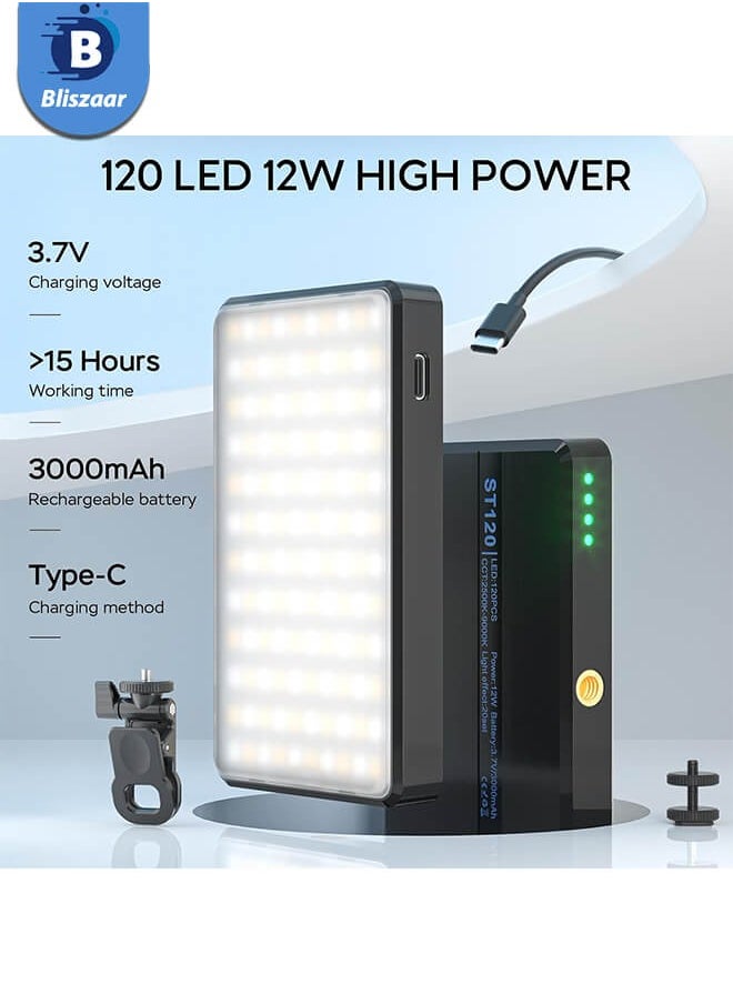 Bliszaar Portable Selfie Light - 120 LED Camera Light, Photography Fill Light, Rechargeable, 3 Light Modes, 10 Brightness Levels, Up to 15 Hours of Lighting for Video, Vlogs, iPhone, iPad, Tablet, Laptop - Black  - Image 3