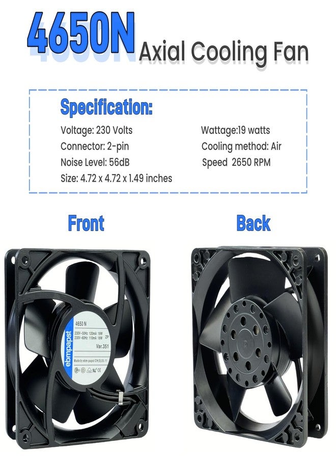 IXGPUTS for ebmpapst Cooling Fan 4650N, All Metal High Temperature Resistant Axial Cooling Fan 2-Pin 120x120x38mm AC 230V 50/60Hz 0.12A - Image 2