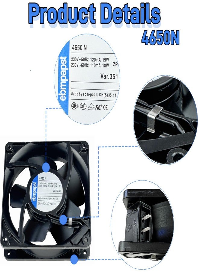 IXGPUTS for ebmpapst Cooling Fan 4650N, All Metal High Temperature Resistant Axial Cooling Fan 2-Pin 120x120x38mm AC 230V 50/60Hz 0.12A - Image 3