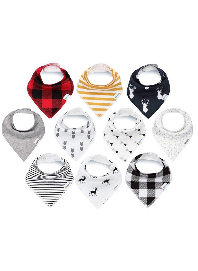 KiddyStar 10 Pack Unisex Organic Cotton Baby Bandana Bibs ; Stylish Teething Bibs ; Super Absorbent Drool Bibs ; Toddlers Bibs ; Burp Cloths - Image 1