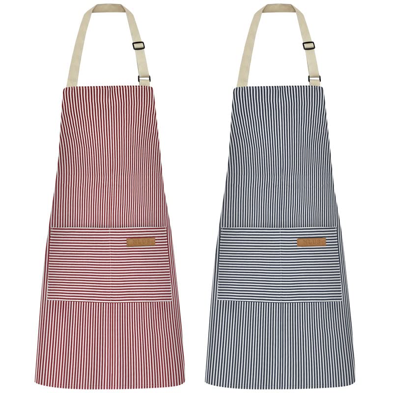 NLUS 2 Pack Kitchen Cooking Aprons  Adjustable Bib Soft Chef Apron with 2 Pockets for Men Women (Blue Pinstripes/Pink Pinstripes) - Image 1
