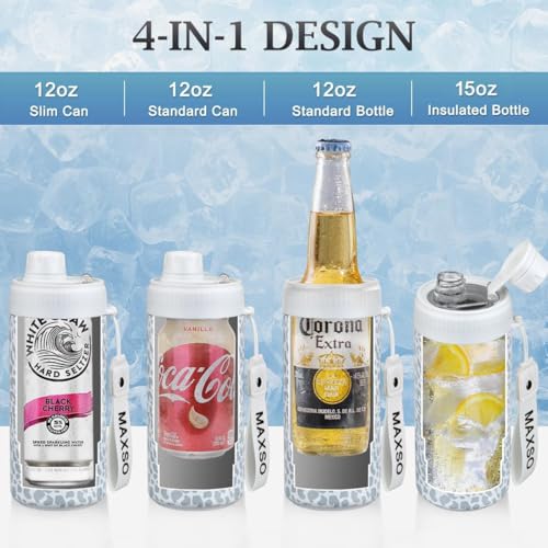 MAXSO Sealed Can Cooler Fizz Lid Can Cover for 12 oz Regular, Slim Skinny Cans & As Thermal Bottle, 4-in-1 Insulated Vacuum Stainless Steel Carbonated Cold Drink Holder - Leopard - Image 5
