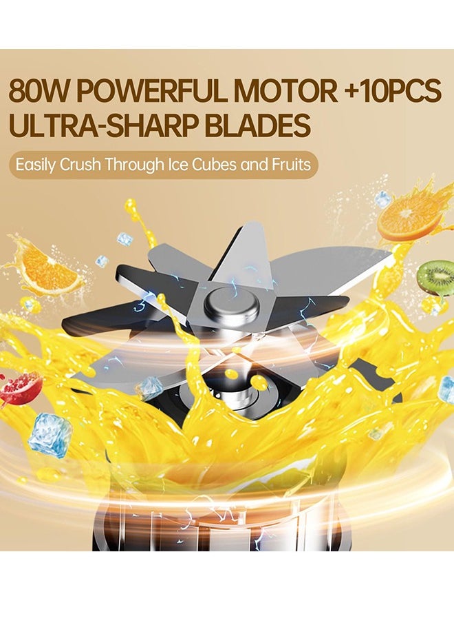 Rechargeable Portable Blender with 10 Blades, Straw, for Shakes, Smoothies. Ideal for Kitchen, Gym, Office.