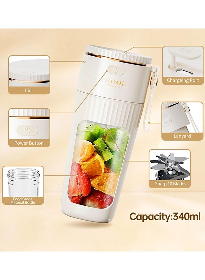 Rechargeable Portable Blender with 10 Blades, Straw, for Shakes, Smoothies. Ideal for Kitchen, Gym, Office.