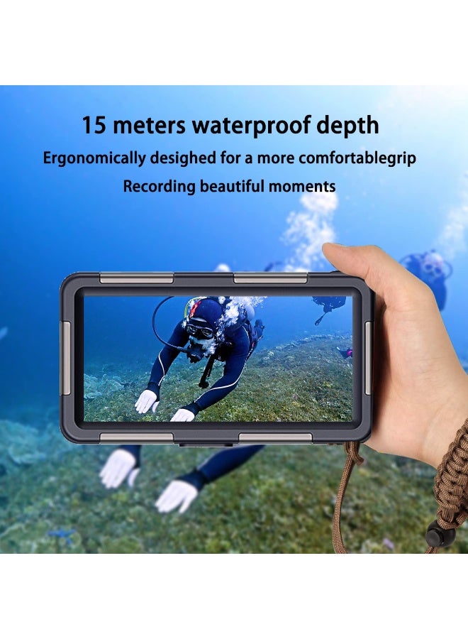 4.7-6.9 inch Professional Waterproof Snorkeling Case 15m/50ft Underwater Video Protective Case with Lanyard for iPhone 16/15/14/13/12/11 Pro Max/XR/XS/X/Samsung Galaxy - Image 3
