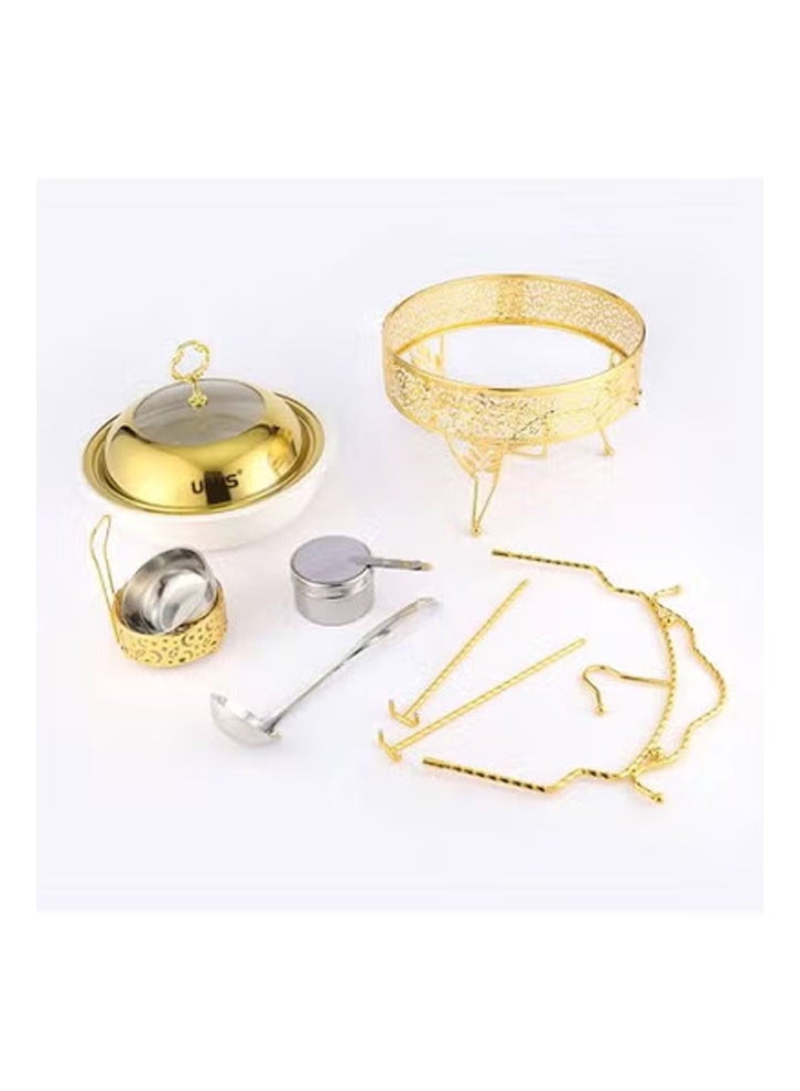 كيكي طقم أطباق تقديم أنيقة باللونين الذهبي والأبيض مع حامل وملقط - Image 4