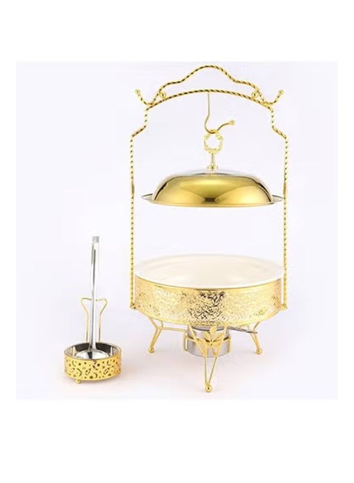 كيكي طقم أطباق تقديم أنيقة باللونين الذهبي والأبيض مع حامل وملقط - Image 1