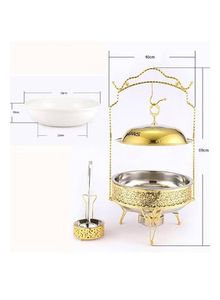 كيكي طقم أطباق تقديم أنيقة باللونين الذهبي والأبيض مع حامل وملقط - Image 3
