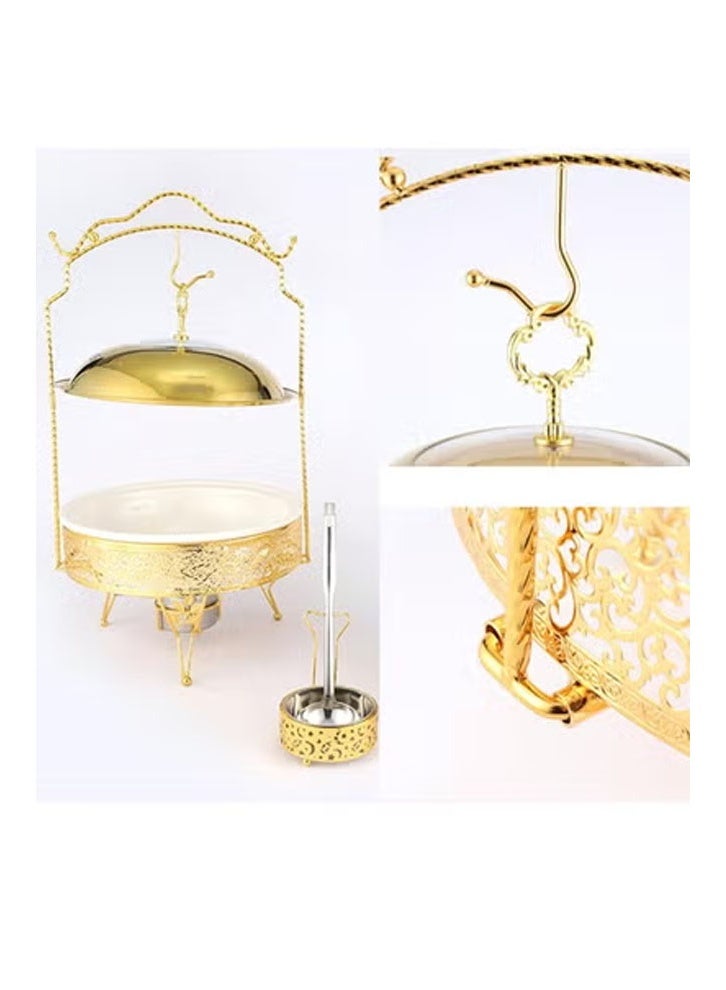 كيكي طقم أطباق تقديم أنيقة باللونين الذهبي والأبيض مع حامل وملقط - Image 2