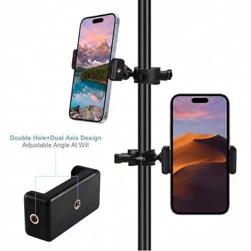 HETOETF Phone Holder for Microphone Stand, Adjustable Mic Music Stand Phone Holder for Mobile Phones, Rotatabe Phone Mic Stand Mount Compatible with for All iPhone, Android Cell Phone - Image 2