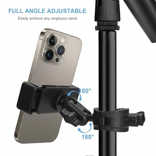HETOETF Phone Holder for Microphone Stand, Adjustable Mic Music Stand Phone Holder for Mobile Phones, Rotatabe Phone Mic Stand Mount Compatible with for All iPhone, Android Cell Phone - Image 3