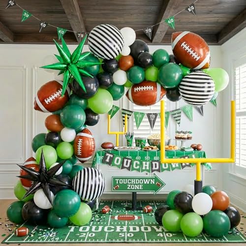 kozee Football Balloon garland arch kit Dark green Brown black balloon large mylar star for sport theme super bowl touch down birthday tailgate party decorations - Image 1