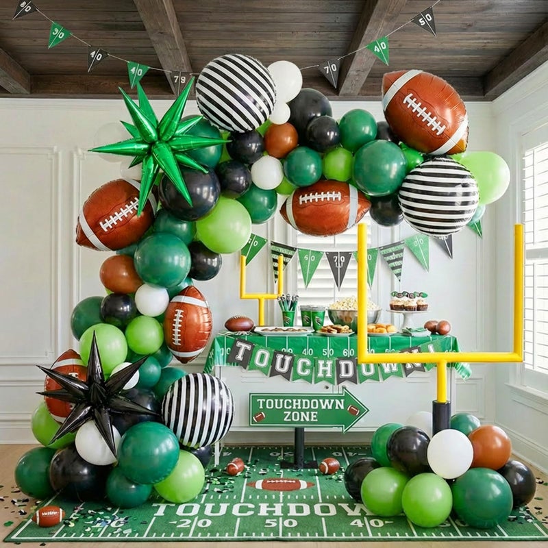 kozee Football Balloon garland arch kit Dark green Brown black balloon large mylar star for sport theme super bowl touch down birthday tailgate party decorations - Image 2