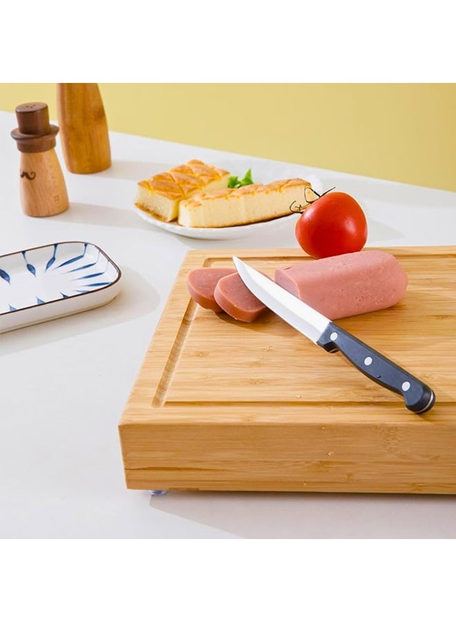 Bamboo cutting board with 5-piece kitchen knife set, sliding drawer, non-slip wooden cutting board, suitable for meat, vegetables, bread, fruits, and cheese, kitchen preparation board, 37 x 27 x 5 cm - Image 5